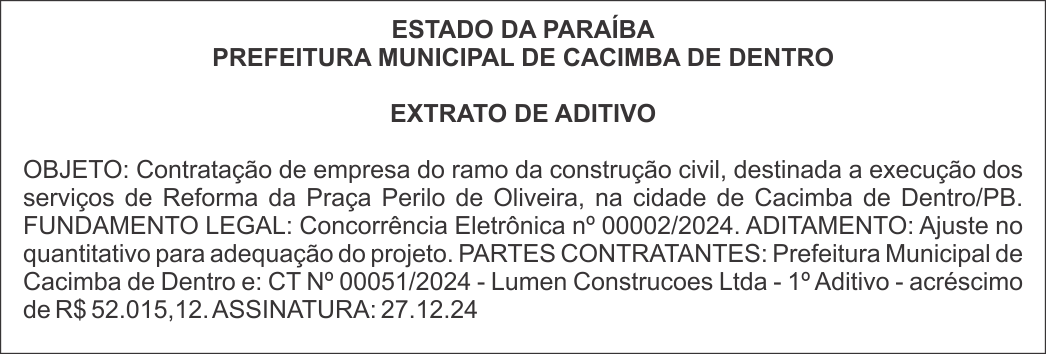 PREFEITURA MUNICIPAL DE CACIMBA DE DENTRO – EXTRATO DE ADITIVO