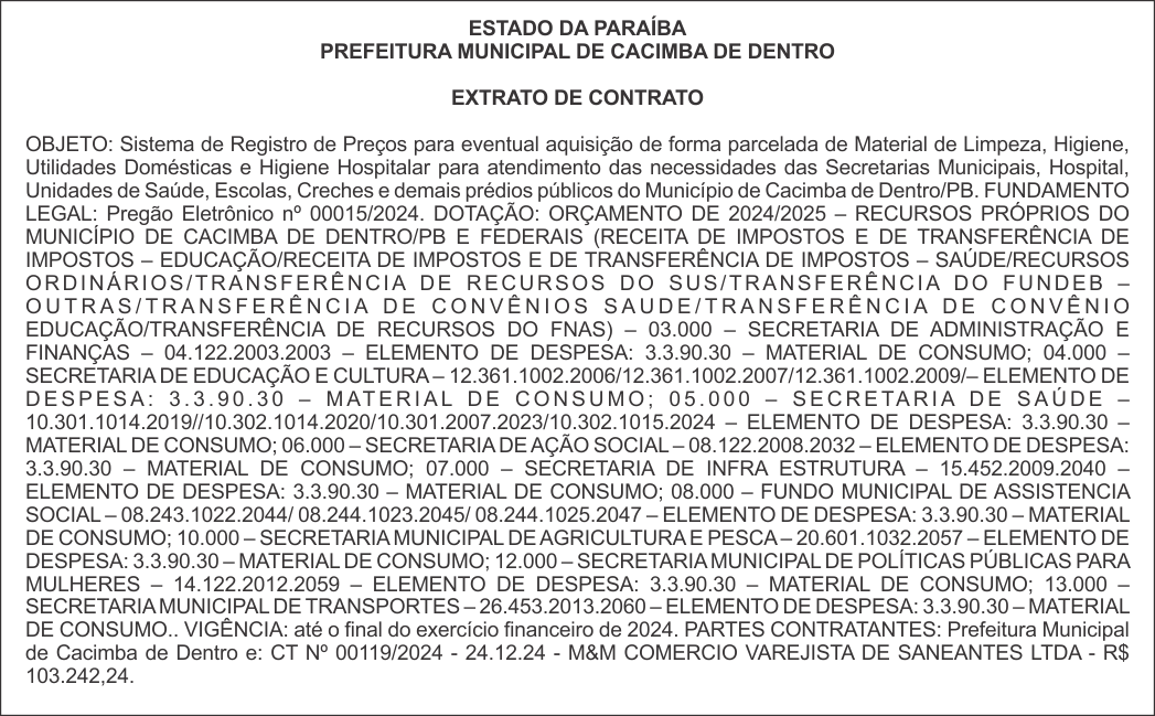 PREFEITURA MUNICIPAL DE CACIMBA DE DENTRO – EXTRATO DE CONTRATO