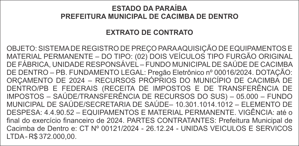 PREFEITURA MUNICIPAL DE CACIMBA DE DENTRO – EXTRATO DE CONTRATO