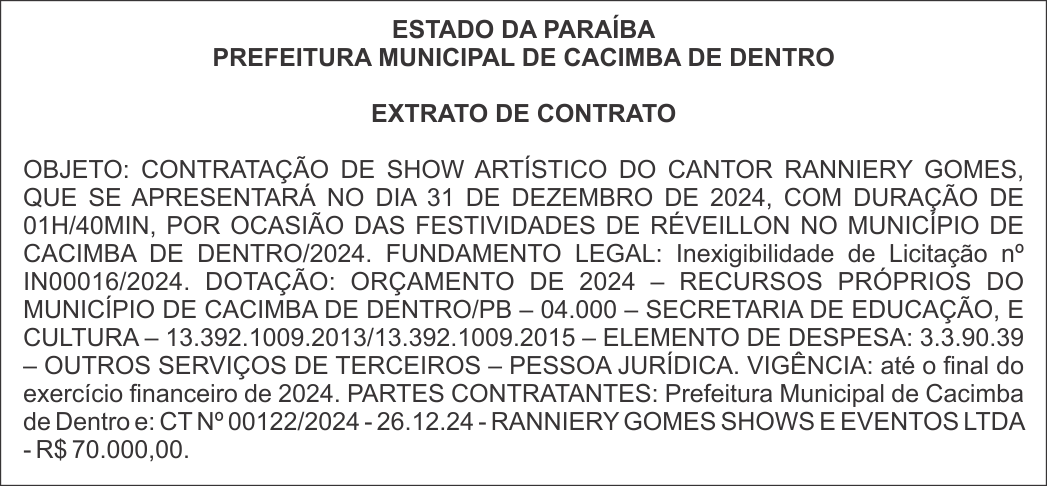PREFEITURA MUNICIPAL DE CACIMBA DE DENTRO – EXTRATO DE CONTRATO
