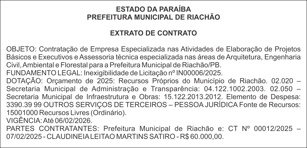 PREFEITURA MUNICIPAL DE RIACHÃO – EXTRATO DE CONTRATO