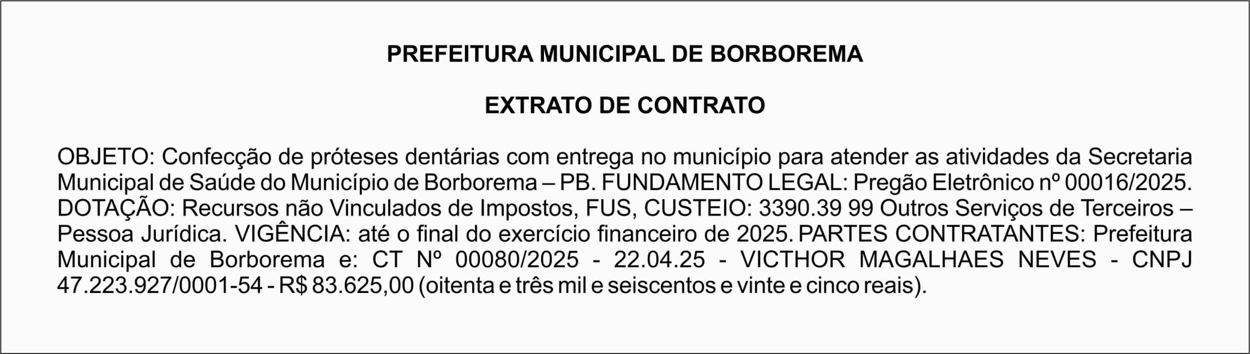 PREFEITURA MUNICIPAL DE BORBOREMA – EXTRATO DE CONTRATO