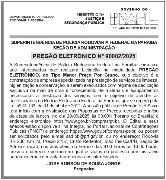 SRPRF – PB – 14° SR – JOÃO PESSOA – Pregão no 90002/2025