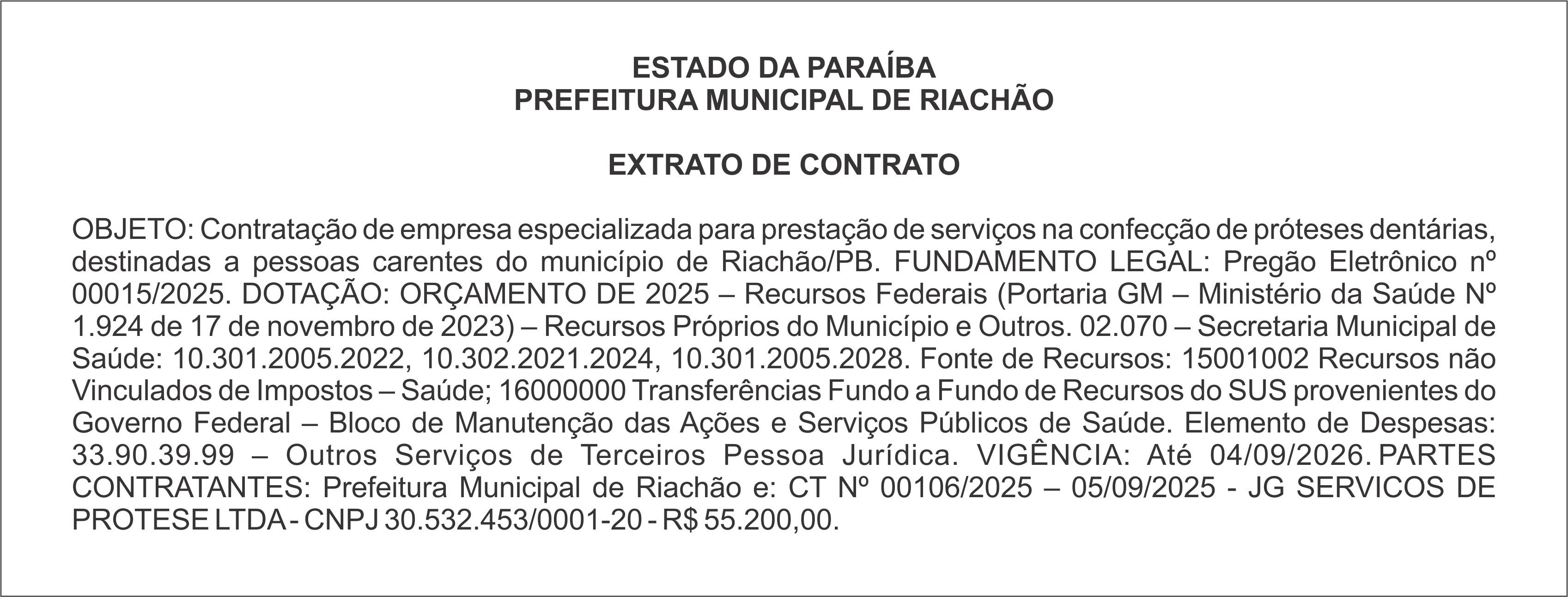 PREFEITURA MUNICIPAL DE RIACHÃO – EXTRATO DE CONTRATO