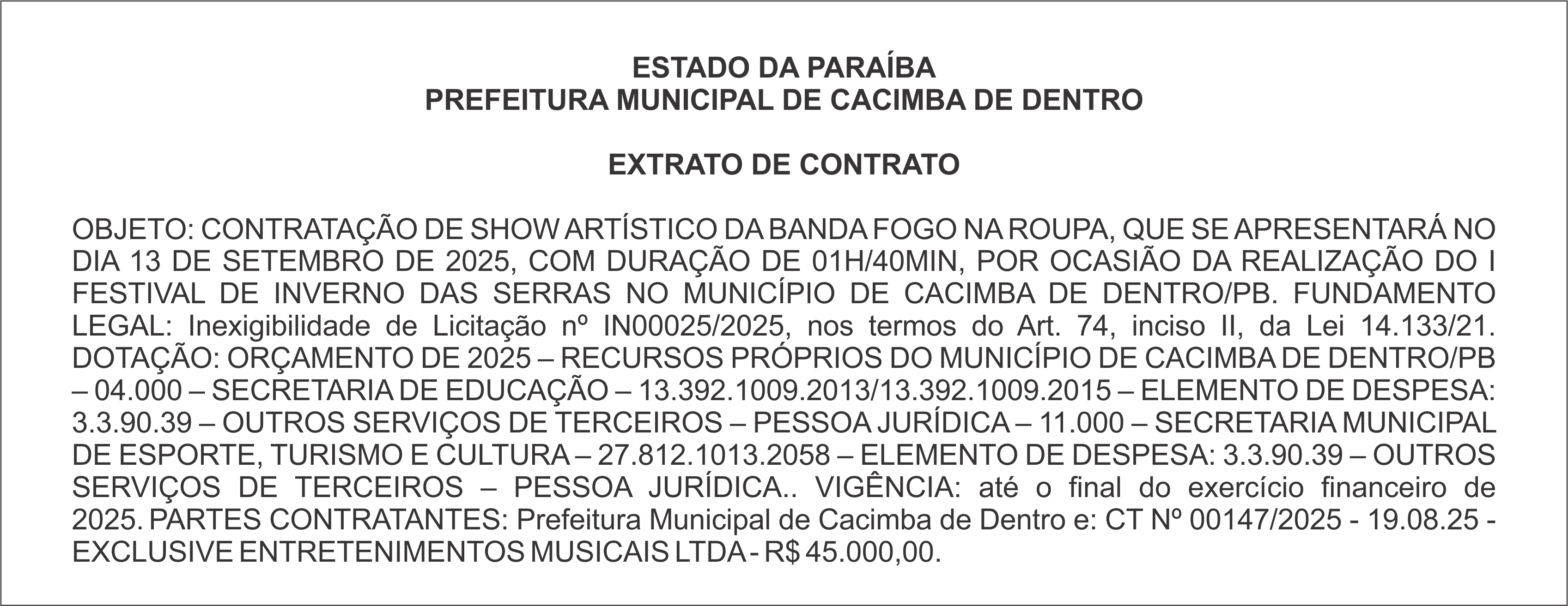 PREFEITURA MUNICIPAL DE CACIMBA DE DENTRO – EXTRATO DE CONTRATO