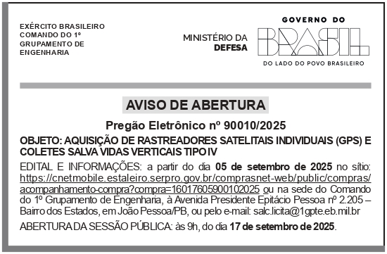 CMDO 1o GPTE – JOÃO PESSOA – PB – Abertura Pregão 90010/2025