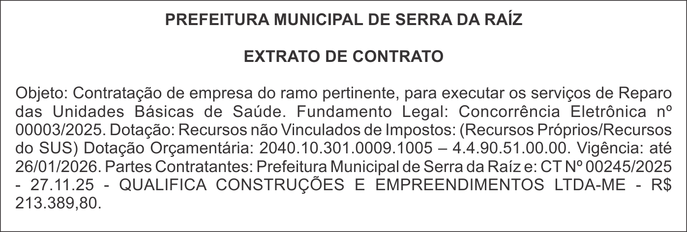 PREFEITURA MUNICIPAL DE SERRA DA RAÍZ – EXTRATO DE CONTRATO