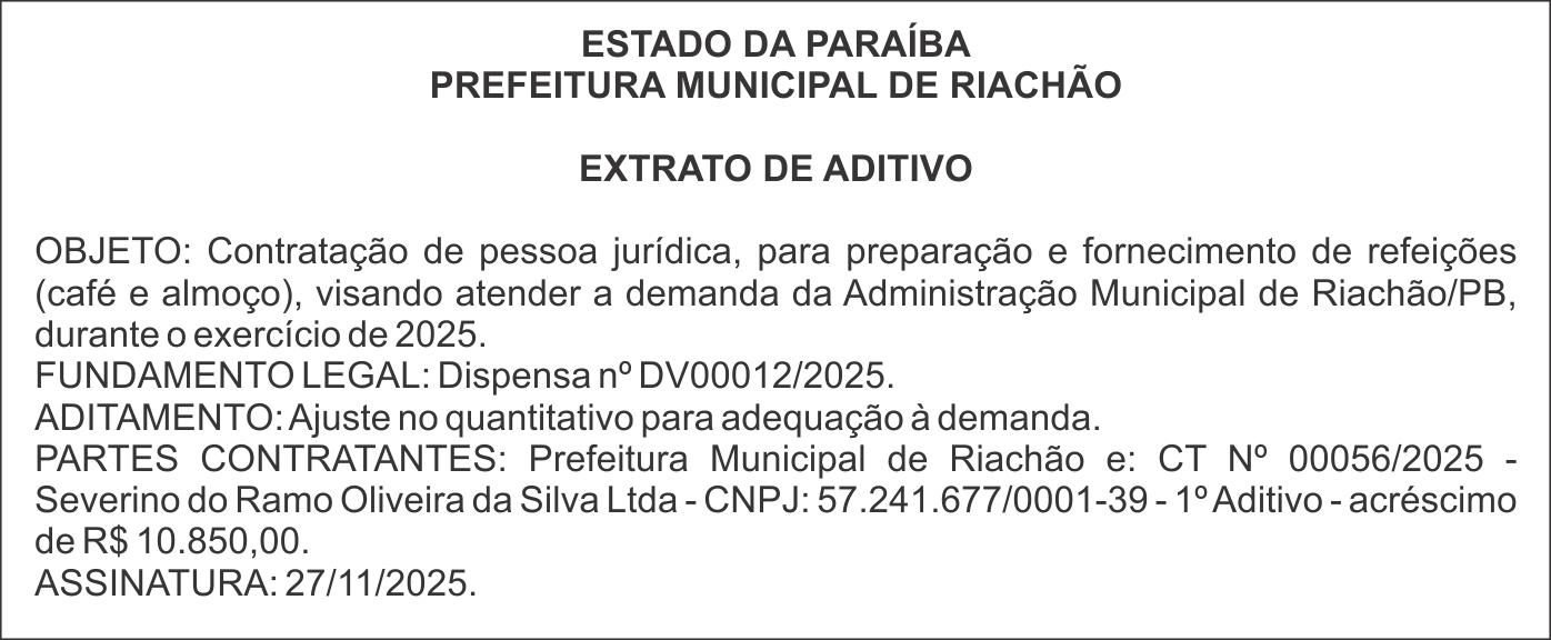 PREFEITURA MUNICIPAL DE RIACHÃO – EXTRATO DE ADITIVO