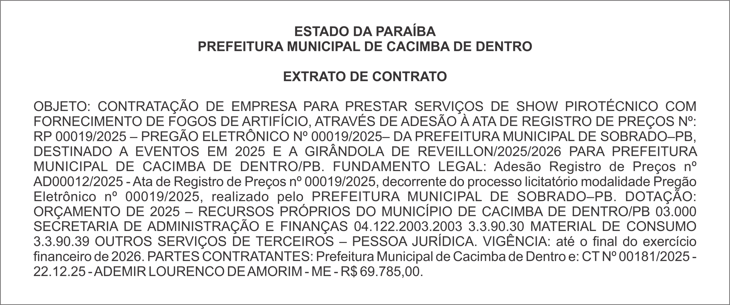 PREFEITURA MUNICIPAL DE CACIMBA DE DENTRO – EXTRATO DE CONTRATO