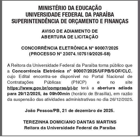 UNIVERSIDADE FEDERAL DA PARAIBA – CONCORRÊNCIA ELETRÔNICA No 90007/2025