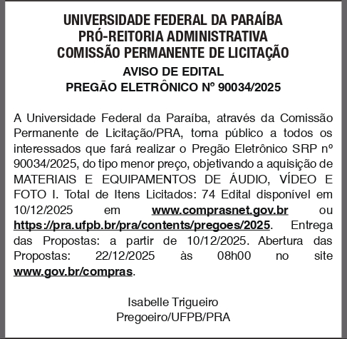 UFPB – PREGÃO ELETRÔNICO No 90034/2025