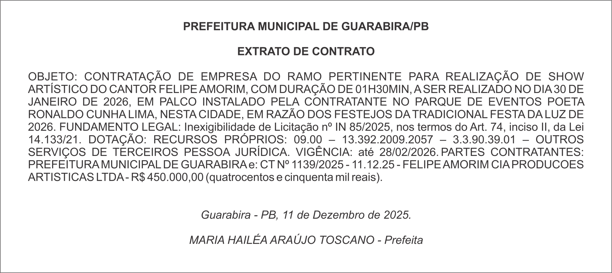 PREFEITURA MUNICIPAL DE GUARABIRA/PB – EXTRATO DE CONTRATO