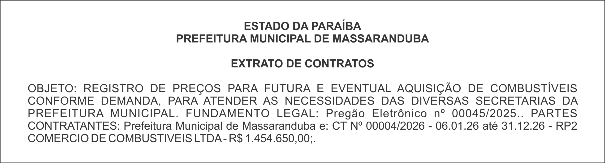 PREFEITURA MUNICIPAL DE MASSARANDUBA – EXTRATO DE CONTRATOS