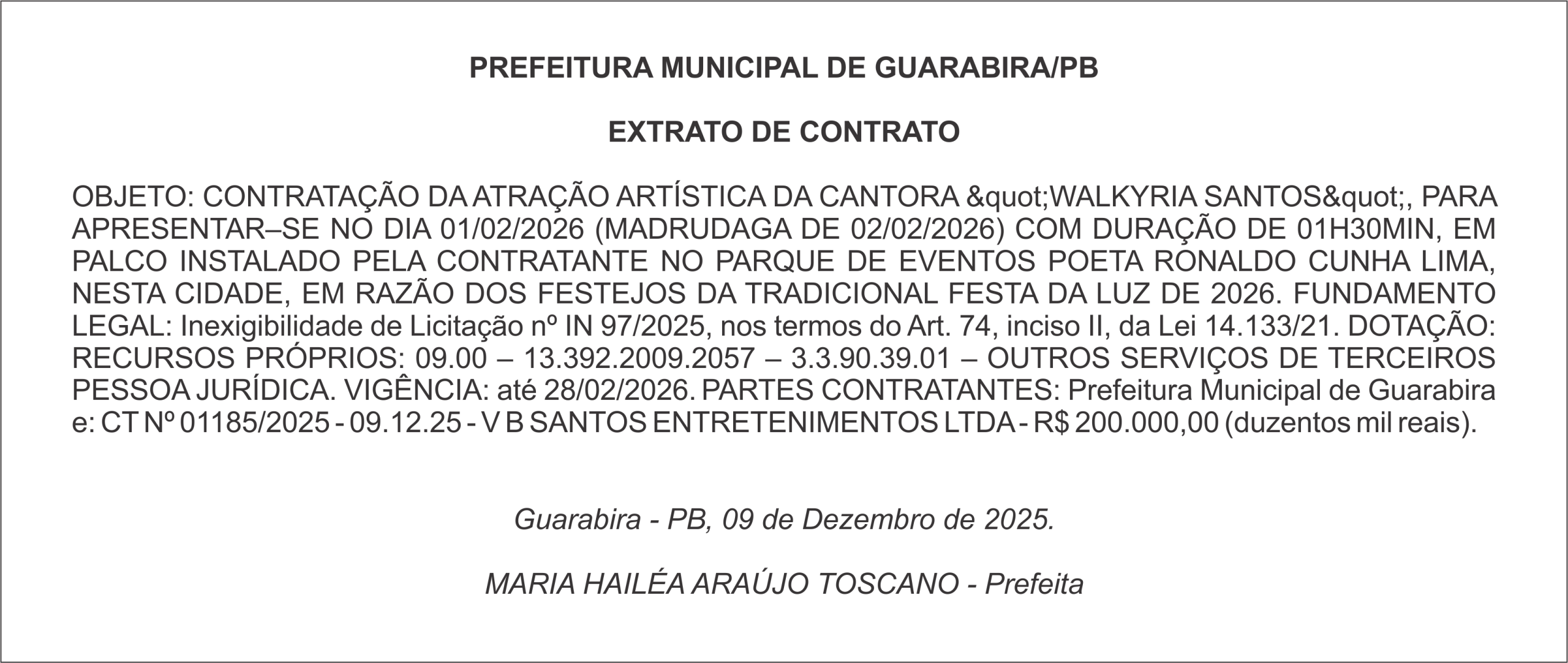 PREFEITURA MUNICIPAL DE GUARABIRA/PB EXTRATO DE CONTRATO