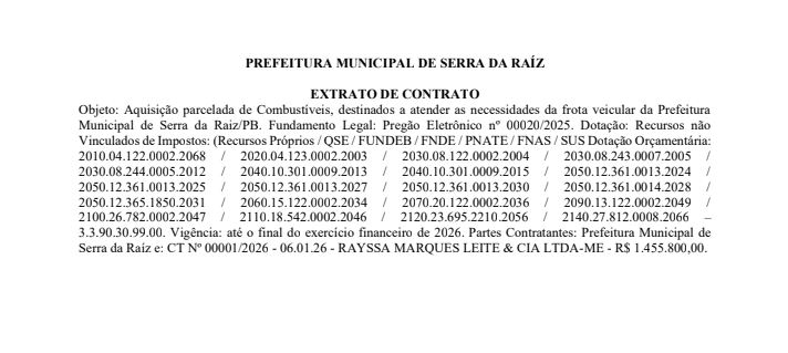 PREFEITURA MUNICIPAL DE SERRA DA RAÍZ – EXTRATO DE CONTRATO