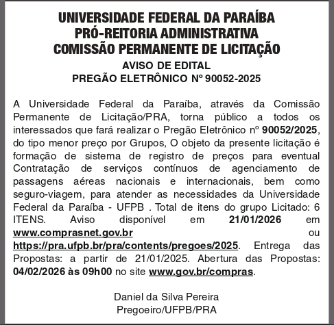 UNIVERSIDADE FEDERAL DA PARAIBA – PREGÃO ELETRÔNICO No 90052-2025