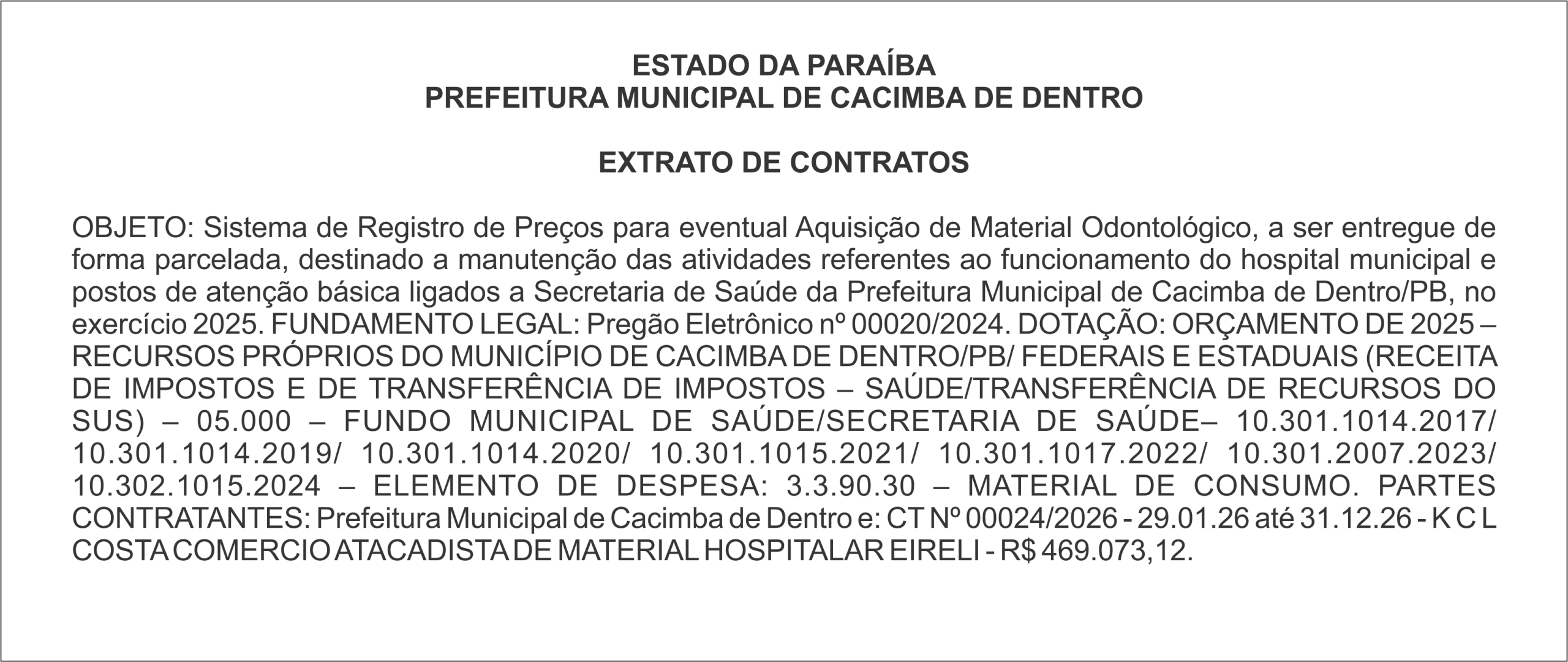 PREFEITURA MUNICIPAL DE CACIMBA DE DENTRO – EXTRATO DE CONTRATOS
