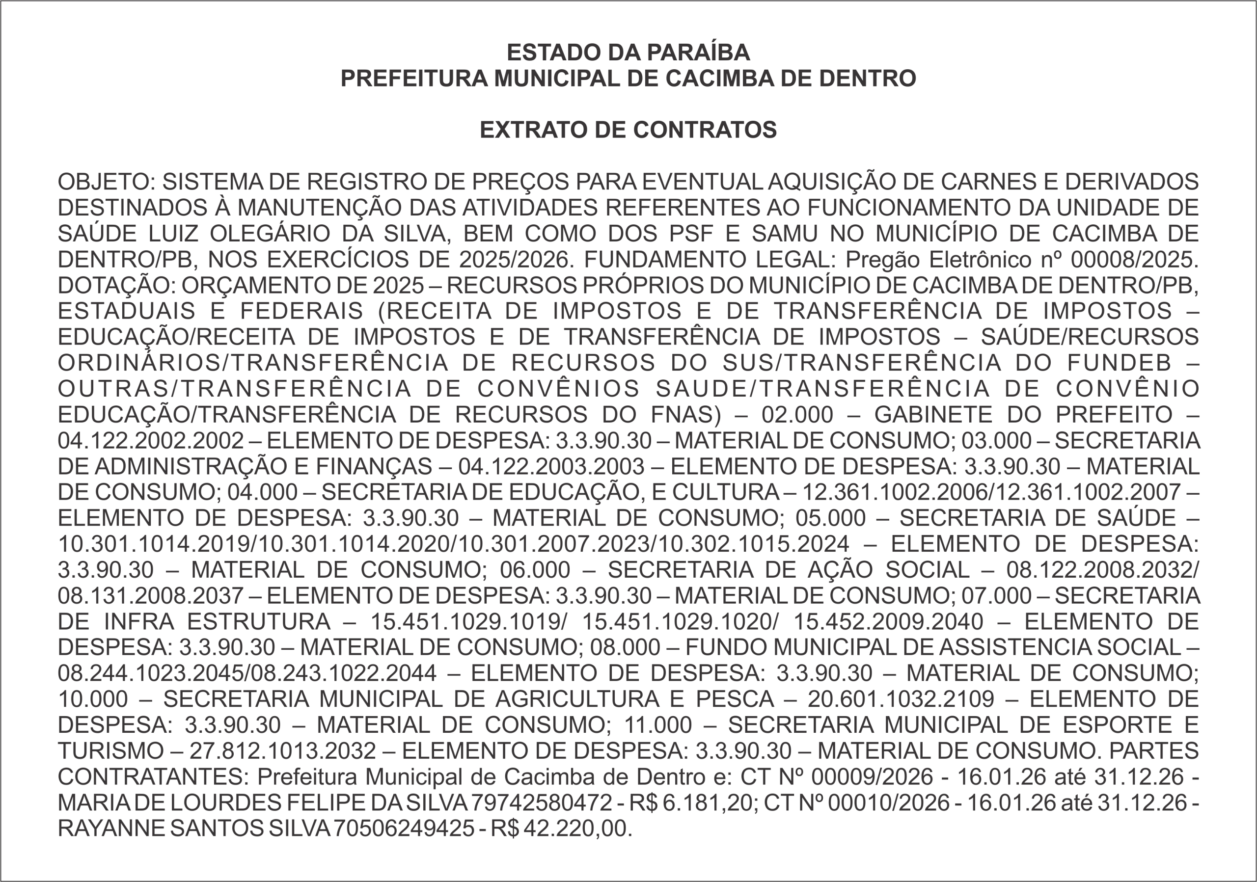 PREFEITURA MUNICIPAL DE CACIMBA DE DENTRO – EXTRATO DE CONTRATOS