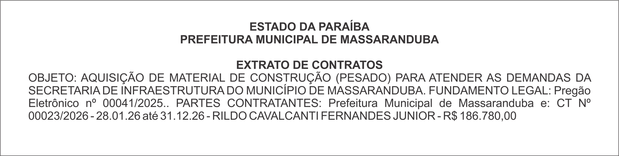 PREFEITURA MUNICIPAL DE MASSARANDUBA – EXTRATO DE CONTRATOS