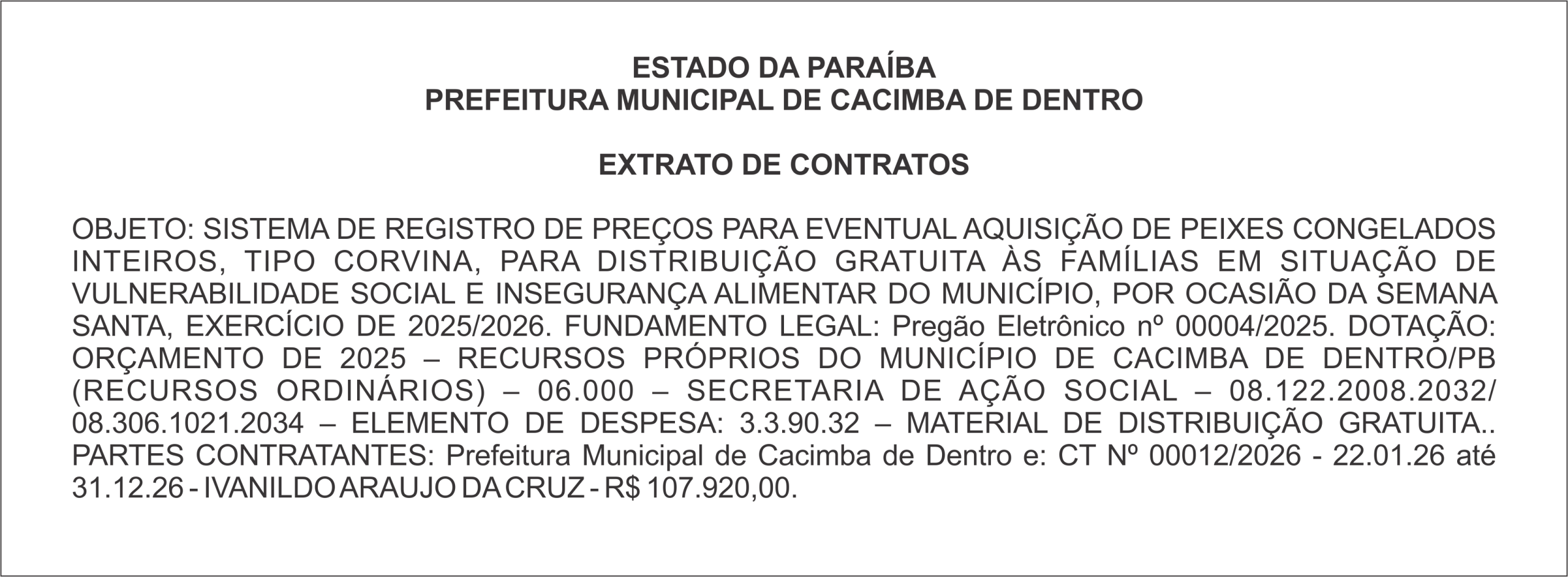 PREFEITURA MUNICIPAL DE CACIMBA DE DENTRO – EXTRATO DE CONTRATOS