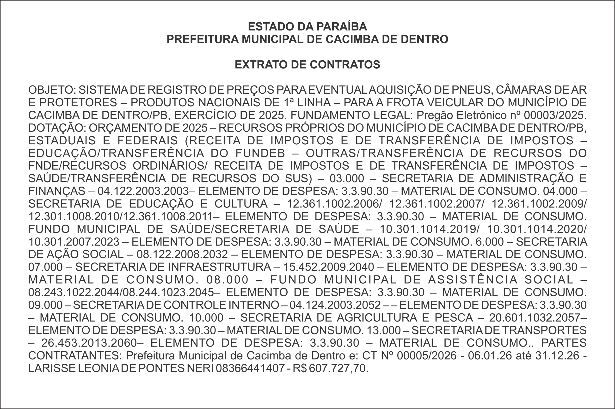 PREFEITURA MUNICIPAL DE CACIMBA DE DENTRO – EXTRATO DE CONTRATOS