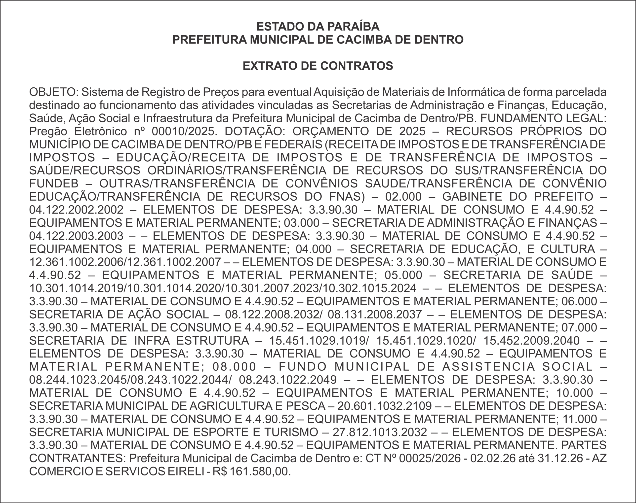 PREFEITURA MUNICIPAL DE CACIMBA DE DENTRO – EXTRATO DE CONTRATOS