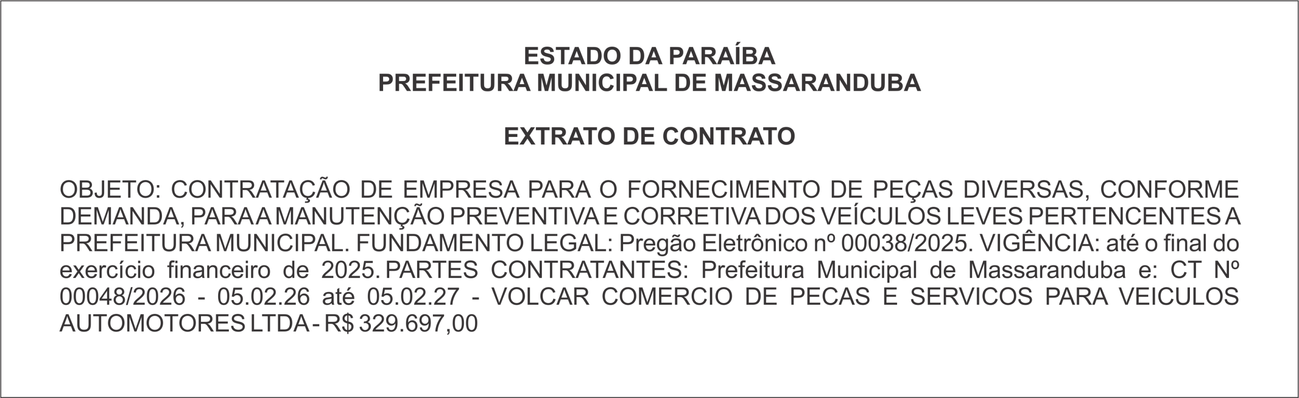 PREFEITURA MUNICIPAL DE MASSARANDUBA – EXTRATO DE CONTRATOS