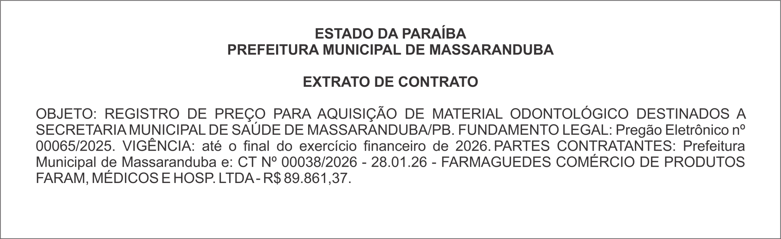 PREFEITURA MUNICIPAL DE MASSARANDUBA – EXTRATO DE CONTRATOS