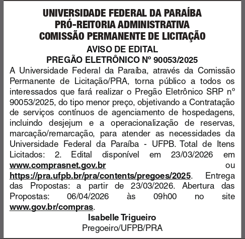 UNIVERSIDADE FEDERAL DA PARAIBA – PE 90053_2025