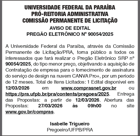 UNIVERSIDADE FEDERAL DA PARAIBA – PE 90054_2025