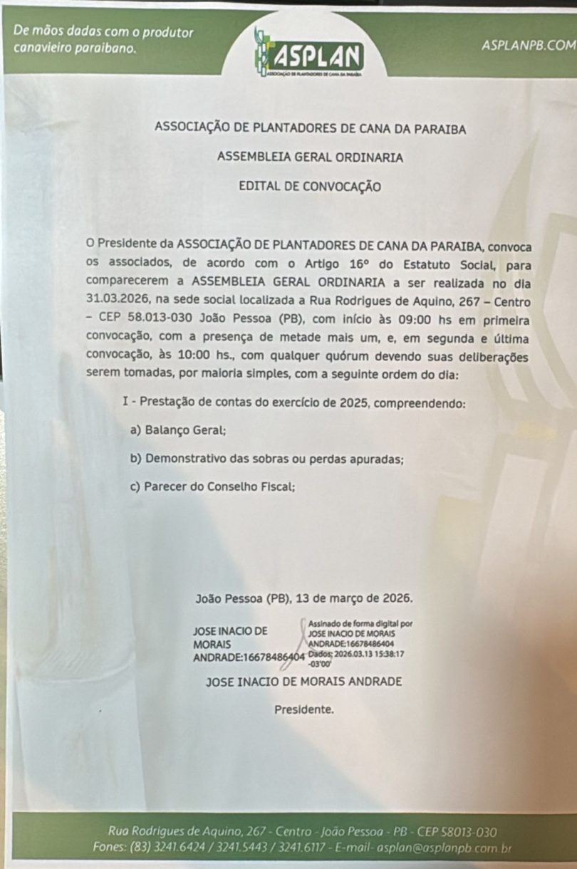 ASPLAN –  ASSEMBLEIA GERAL ORDINÁRIA – EDITAL DE CONVOCAÇÃO