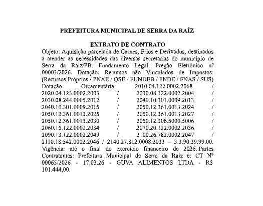 PREFEITURA MUNICIPAL DE SERRA DA RAÍZ – EXTRATO DE CONTRATO