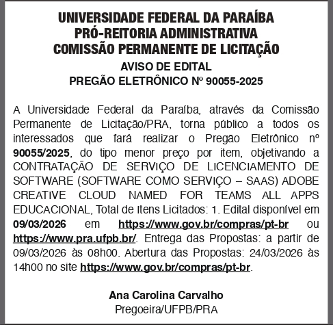 UNIVERSIDADE FEDERAL DA PARAIBA – PE 90055_2025