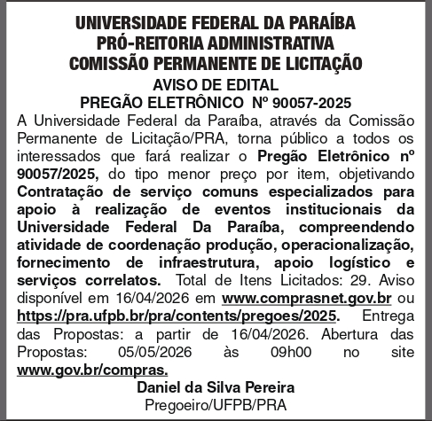 UNIVERSIDADE FEDERAL DA PARAIBA – PE 90057-2025