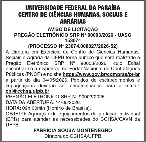 UNIVERSIDADE FEDERAL DA PARAIBA – PE 90003_2026