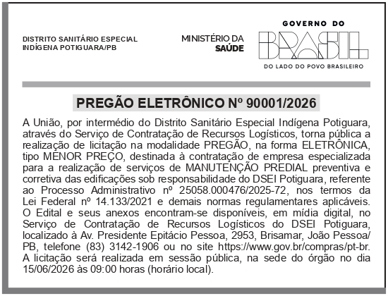 DSEI – PB – POTIGUARA – PREGÃO ELETRÔNICO N° 90001/2026