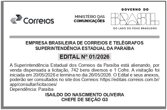 ECT-EMPRESA BRASILEIRA DE CORREIOS E TELÉGRAFOS — EDITAL N° 01/2026