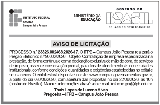 IFPB – PB – CAMPINA GRANDE – REITORIA – PREGÃO SRP n.o 90002/2025