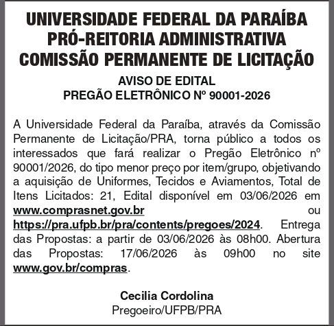 UNIVERSIDADE FEDERAL DA PARAIBA – PE 90001_2026