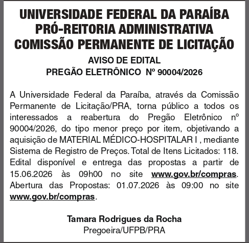 UNIVERSIDADE FEDERAL DA PARAIBA – PE 90004_2026