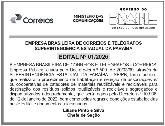 ECT-EMPRESA BRASILEIRA DE CORREIOS E TELÉGRAFOS — EDITAL N° 01/2026