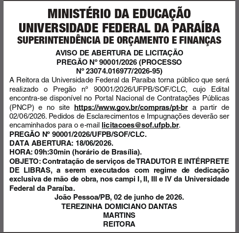 UNIVERSIDADE FEDERAL DA PARAIBA – PE 90001_2026