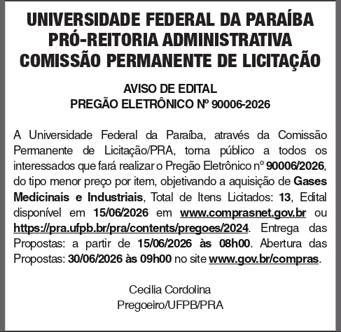 UNIVERSIDADE FEDERAL DA PARAIBA – PREGÃO ELETRÔNICO No 90006-2026