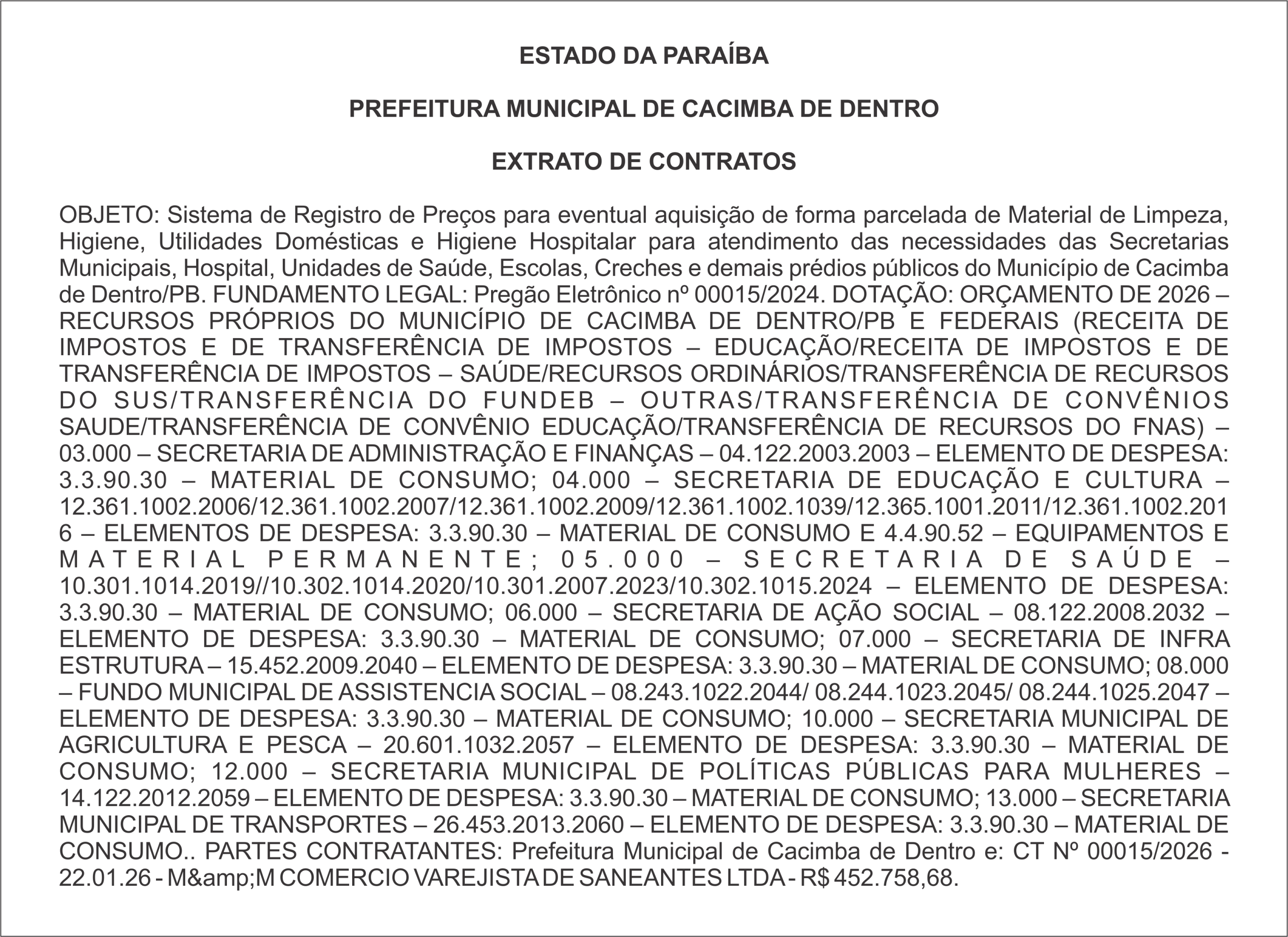 PREFEITURA MUNICIPAL DE CACIMBA DE DENTRO – EXTRATO DE CONTRATOS
