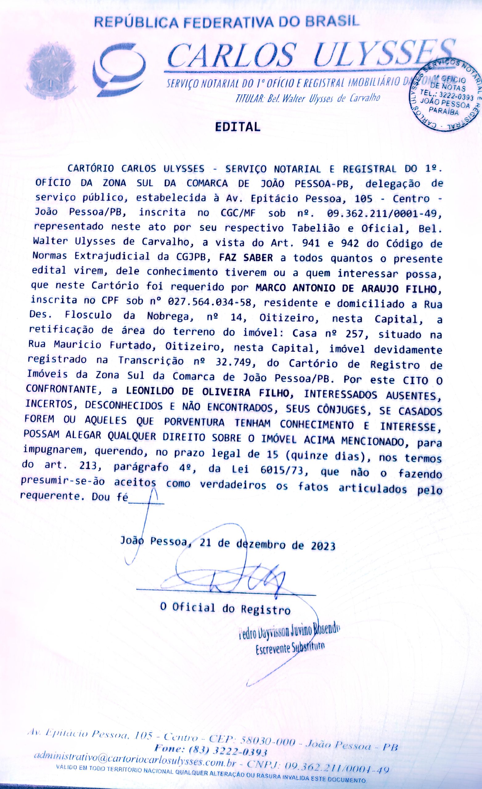 EDITAL DE IMÓVEL