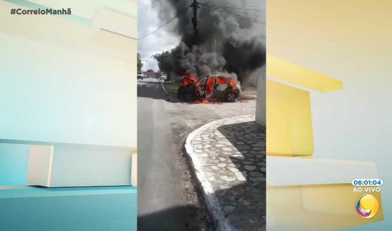 Carro que atingiu motoboy foi incendiado no Treze de Maio — Foto: Reprodução/TV Correio